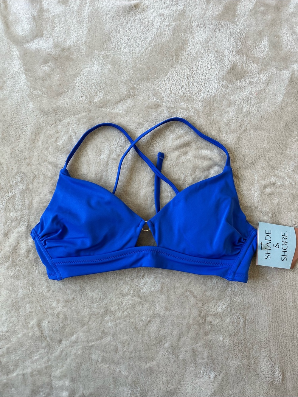Shade & Shore Women's Blue Underwired Bikini Top 32B 34C NWT Keyhole Ring